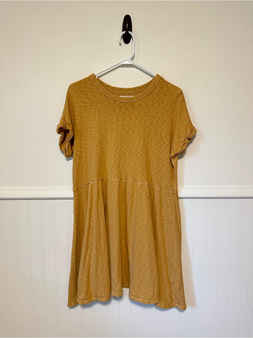 American Eagle Mustard Yellow Cotton Slub Babydoll Mini Dress Size M